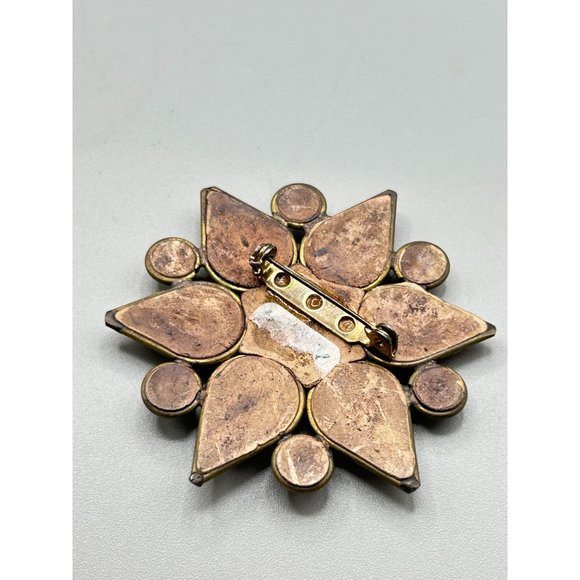 Handcrafted Sunburst Clay Pin Sun Moon Brown Black Colors Handmade 70s Jewelry - Picture 4 of 5